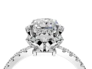 Halo Engagement Ring Setting for Radiant Cut Center with Openwork Halo, Pave Band and Prong Head in Sterling Silver