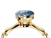 Solitaire Engagement Ring Setting for Fancy Blue Heart-Shaped Center with Bamboo Band and Prong Head in Yellow Gold