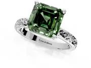 Solitaire Engagement Ring Setting for Fancy Green Asscher Cut Center with Scrollwork Band and Prong Head in Sterling Silver