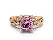 Solitaire Engagement Ring Setting for Fancy Pink Cushion Cut Center with Filigree Accent Basket and Prong Head in Rose Gold