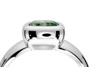 Solitaire Engagement Ring Setting for Fancy Green Cushion Cut Center with Wide Band and Bezel Head in Sterling Silver