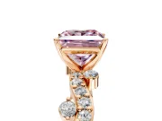 Solitaire Engagement Ring Setting for Fancy Pink Princess Cut Center with Bar-Station Pave Twist and Prong Head in Rose Gold