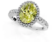 Accent Halo Engagement Ring Setting for Fancy Yellow Oval Center with Full-Length Pave Band and Prong Head in Sterling Silver