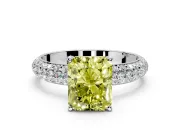 Solitaire Engagement Ring Setting for Fancy Yellow Radiant Cut Center with Domed Multi-Row Pave Band and Prong Head in Platinum