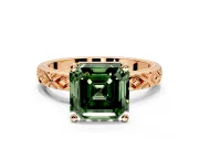 Solitaire Engagement Ring Setting for Fancy Green Asscher Cut Center with Milgrain X Pattern Band and Prong Head in Rose Gold