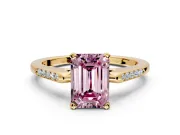 Solitaire Engagement Ring Setting for Fancy Pink Emerald Cut Center with Channel Accents and Prong Head in Yellow Gold