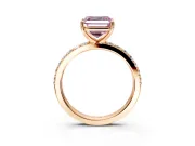 Solitaire Engagement Ring Setting for Fancy Pink Asscher Cut Center with Round Cut Pave Band and Prong Head in Rose Gold