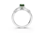 Bar-Set Engagement Ring Setting for Fancy Green Emerald Cut Center with Tapered Baguette Accents and Prong Head in White Gold