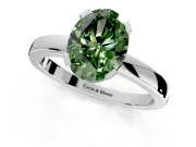 Solitaire Engagement Ring Setting for Fancy Green Oval Center with Plain Band and Flat Tab Prong Head in White Gold