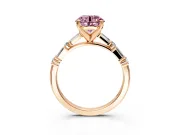 Baguette Engagement Ring Setting for Fancy Pink Round Cut Center with Alternating Bar-Set Band and Prong Head in Rose Gold