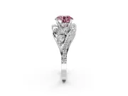 Halo Engagement Ring Setting for Fancy Pink Round Cut Center with Marquise and Pave Bypass Band and Prong Head in Sterling Silver