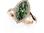 Halo Engagement Ring Setting for Fancy Green Marquise Center with Twist Band and Prong Head in Rose Gold