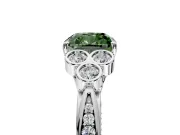 Cluster Engagement Ring Setting for Fancy Green Cushion Cut Center with Bezel Accent Clusters and Prong Head in White Gold