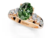 Solitaire Engagement Ring Setting for Fancy Green Oval Center with Graduated Shared Prongs and Prong Head in Rose Gold