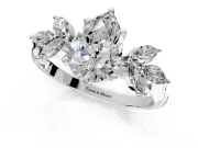 Floral Cluster Engagement Ring Setting for Pear-Shaped Center with Marquise Accents and Prong Head in Platinum