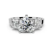3 Stone Engagement Ring Setting for Heart-Shaped Center with Matching Side Accents and Prong Head in White Gold