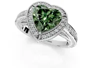 Halo Engagement Ring Setting for Fancy Green Heart-Shaped Center with Framed Halo, Pave Band and Prong Head in Platinum