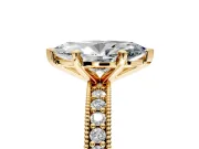 Milgrain Pave Engagement Ring Setting for Marquise Center with Accent Band and Prong Head in Yellow Gold