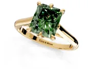 Solitaire Engagement Ring Setting for Fancy Green Radiant Cut Center with Cathedral Band and Prong Head in Yellow Gold
