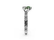 Solitaire Engagement Ring Setting for Fancy Green Pear-Shaped Center with Milgrain X Pattern Band and Prong Head in Sterling Silver