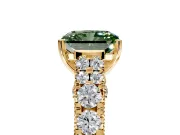 Solitaire Engagement Ring Setting for Fancy Green Radiant Cut Center with Pave Cathedral Shoulders and Prong Head in Yellow Gold
