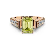 Solitaire Engagement Ring Setting for Fancy Yellow Emerald Cut Center with Pave Cathedral Shoulders and Prong Head in Rose Gold