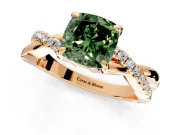 Solitaire Engagement Ring Setting for Fancy Green Cushion Cut Center with Half-Pave Crossover Band and Prong Head in Rose Gold