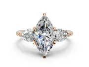 3 Stone Engagement Ring Setting for Marquise Center with Large Pear-Shaped Accents and Prong Head in Rose Gold