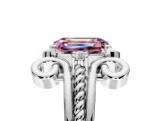 Solitaire Engagement Ring Setting for Fancy Pink Emerald Cut Center with Twisted Band and Scroll Prong Head in Platinum