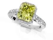 Halo Engagement Ring Setting for Fancy Yellow Radiant Cut Center with Full Pave Band and Prong Head in Sterling Silver