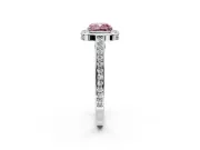 Halo Engagement Ring Setting for Fancy Pink Cushion Cut Center with Framed Halo, Pave Band and Prong Head in Platinum
