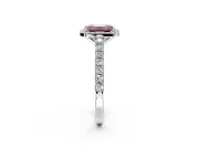 Halo Engagement Ring Setting for Fancy Pink Emerald Cut Center with Full Pave Band and Prong Head in Platinum