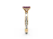 Solitaire Engagement Ring Setting for Fancy Pink Emerald Cut Center with Channel Baguette Band and Prong Head in Yellow Gold