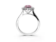 Halo Engagement Ring Setting for Fancy Pink Radiant Cut Center with Single-Row Pave, Open Basket and Prong Head in White Gold