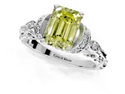 Solitaire Engagement Ring Setting for Fancy Yellow Emerald Cut Center with Filigree Band and Prong Head in Platinum