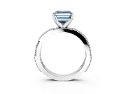 Solitaire Engagement Ring Setting for Fancy Blue Asscher Cut Center with Milgrain-Edged Pave Band and Prong Head in Sterling Silver