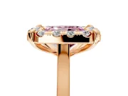 Single Halo Engagement Ring Setting for Fancy Pink Radiant Cut Center with Corner Claws, Plain Band and Prong Head in Rose Gold