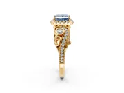 Bypass Halo Engagement Ring Setting for Fancy Blue Princess Cut Center with Bezel Accents, Milgrain and Prong Head in Yellow Gold