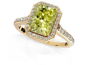 Halo Engagement Ring Setting for Fancy Yellow Radiant Cut Center with Pave Accents, Heart Basket and Prong Head in Yellow Gold