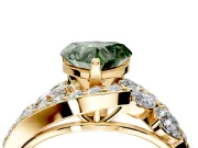 Halo Engagement Ring Setting for Fancy Green Heart-Shaped Center with Marquise and Pave Bypass Band and Prong Head in Yellow Gold
