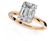 Hidden Halo Engagement Ring Setting for Emerald Cut Center with Plain Band and Tall Prong Head in Rose Gold