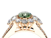 Halo Engagement Ring Setting for Fancy Green Pear-Shaped Center with Two-Strand Split Shank and Prong Head in Rose Gold