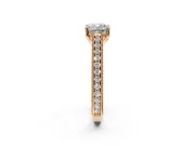 Solitaire Engagement Ring Setting for Cushion Cut Center with Engraved Pave Band and Prong Head in Rose Gold