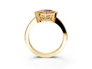 Halo Engagement Ring Setting for Fancy Pink Heart-Shaped Center with Milgrain Halo, Pave Band and Prong Head in Yellow Gold