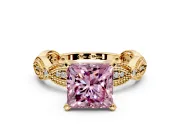 Solitaire Engagement Ring Setting for Fancy Pink Princess Cut Center with Marquise Panel Band and Prong Head in Yellow Gold