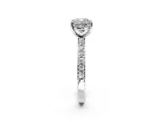 Solitaire Engagement Ring Setting for Cushion Cut Center with Round Cut Pave Band and Prong Head in Platinum