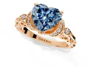 Solitaire Engagement Ring Setting for Fancy Blue Heart-Shaped Center with Filigree Band and Prong Head in Rose Gold