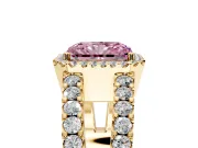 Halo Engagement Ring Setting for Fancy Pink Radiant Cut Center with Wide-Open Pave Split Shank and Prong Head in Yellow Gold