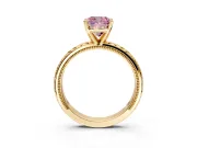 Solitaire Engagement Ring Setting for Fancy Pink Cushion Cut Center with Milgrain X Pattern Band and Prong Head in Yellow Gold
