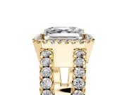 Halo Engagement Ring Setting for Asscher Cut Center with Wide-Open Pave Split Shank and Prong Head in Yellow Gold